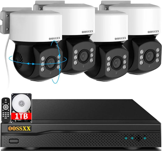 (360° PTZ Digital Zoom) Wired Security Camera System Outdoor Home Video Surveillance Cameras CCTV Camera Security System Outside Surveillance Video Equipment Indoor