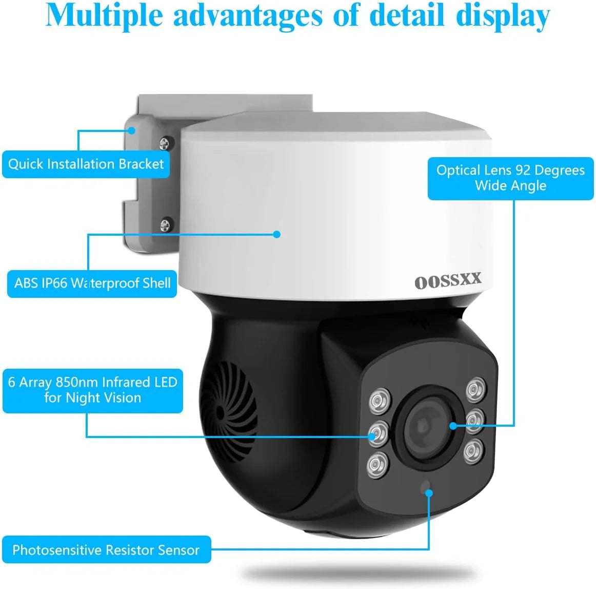 (360° PTZ Digital Zoom) Wired Security Camera System Outdoor Home Video Surveillance Cameras CCTV Camera Security System Outside Surveillance Video Equipment Indoor